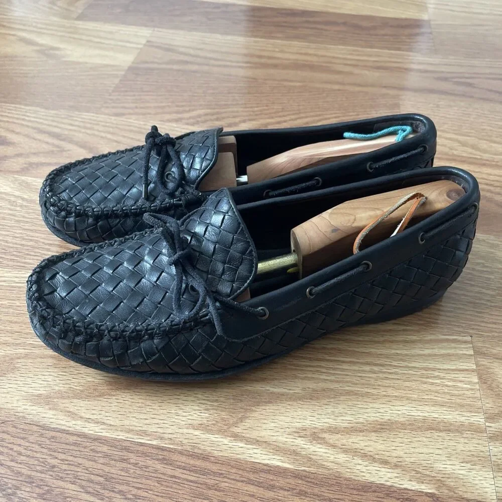 VTG Genuine BOTTEGA VENETA Intrecciato Black Woven Leather Loafers, Size 41.5